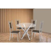 Conjunto: Mesa Sala Jantar Volga C- Tampo De Vidro 95cm E 4 Cadeiras Florença Cromada - Courano Marrom - Kappesberg - 1