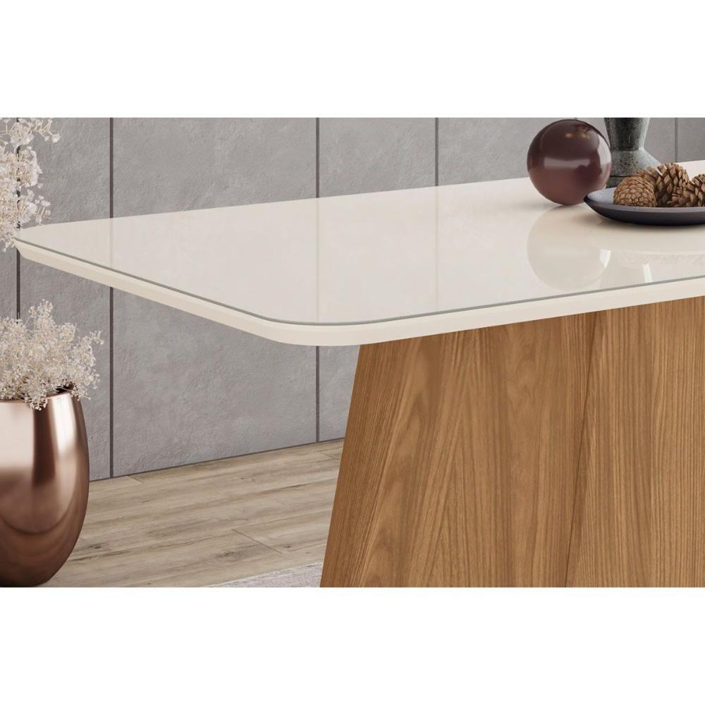 Mesa P- Cozinha Olivia Sc116 C- Tampo Madeirado C- Vidro Curvo 160x90cm Nature-off White - Henn - 5