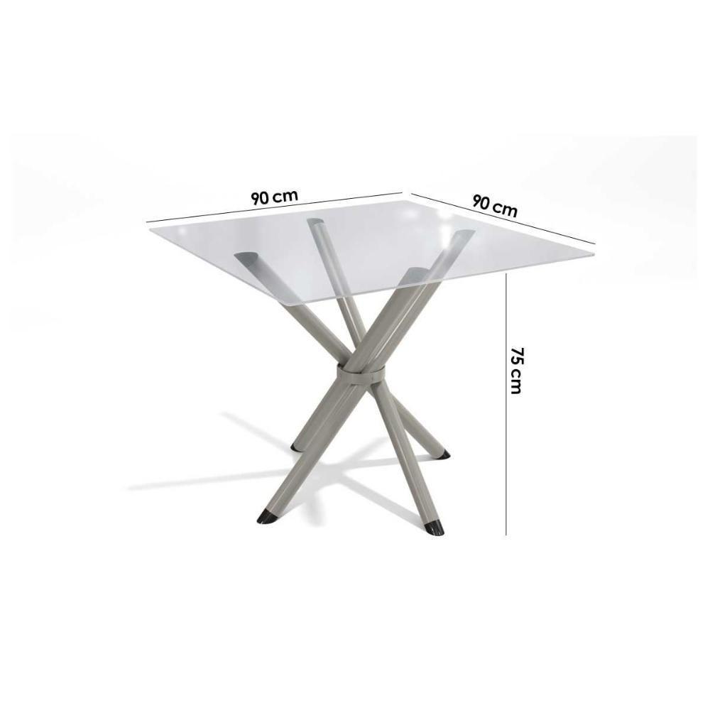Conjunto: Mesa Sala Jantar Volga C- Tampo De Vidro 90cm E 4 Cadeiras Amsterdã Niquel - Courano Bege - Kappesberg - 3