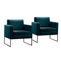 Conjunto - 2 Poltronas Apolo Luxo Base Preta Castellar Linho Azul - 1