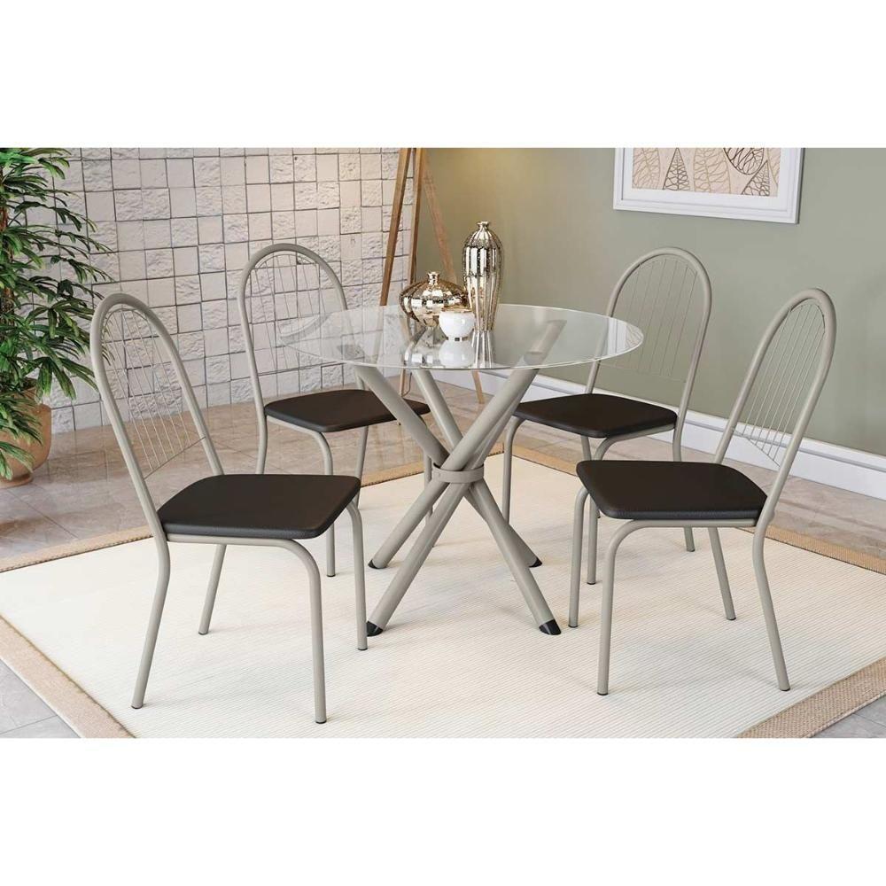 Conjunto: Mesa De Cozinha Volga C- Tampo De Vidro 95cm E 4 Cadeiras Noruega Niquel - Courano Preto - Kappesberg - 1