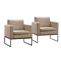 Conjunto - 2 Poltronas Apolo Luxo Base Preta Castellar Linho Bege - 1
