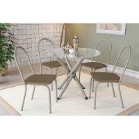 Conjunto: Mesa De Cozinha Volga C- Tampo De Vidro 95cm E 4 Cadeiras Noruega Niquel - Courano Capuccino - Kappesberg - 1