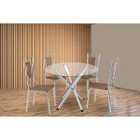 Conjunto: Mesa Sala Jantar Volga C- Tampo De Vidro 95cm E 4 Cadeiras Florença Cromada - Courano Capuccino - Kappesberg - 1