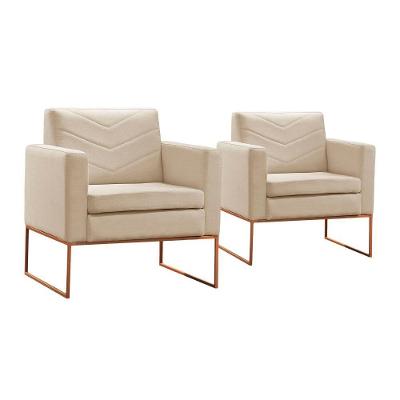Conjunto - 2 Poltronas Apolo Luxo Base Bronze Castellar Veludo Bege Claro