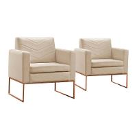 Conjunto - 2 Poltronas Apolo Luxo Base Bronze Castellar Veludo Bege Claro - 1
