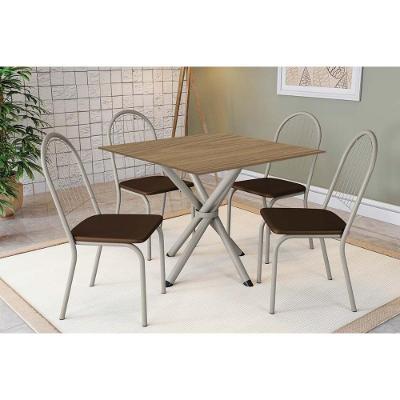 Conjunto: Mesa Sala Jantar Volga C- Tampo De Madeira 90cm E 4 Cadeiras Noruega Niquel-nogueira - Marrom - Kappesberg