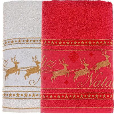 Kit 6 Toalha De Banho Feliz Natal 90% Algodão 400g/m² 68x135cm Bene Casa Vermelho/pérola