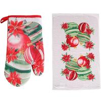 Kit 2 Peças Natalino Pano De Prato E Luva De Forno Bene Casa Bolas De Natal - 1