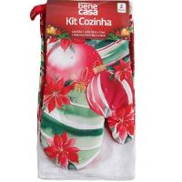 Kit 2 Peças Natalino Pano De Prato E Luva De Forno Bene Casa Bolas De Natal