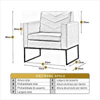 Conjunto - 2 Poltronas Apolo Luxo Base Bronze Castellar Linho Cinza - 3