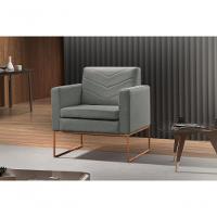 Conjunto - 2 Poltronas Apolo Luxo Base Bronze Castellar Linho Cinza - 5