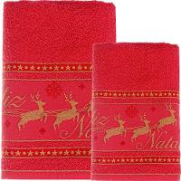 Jogo Toalha De Banho E Rosto Feliz Natal 90% Algodão 400g/m² Vermelho - 1
