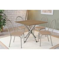 Conjunto: Mesa Sala Jantar Volga C- Tampo De Madeira 90cm E 4 Cadeiras Noruega Niquel-nogueira - Bege - Kappesberg - 1