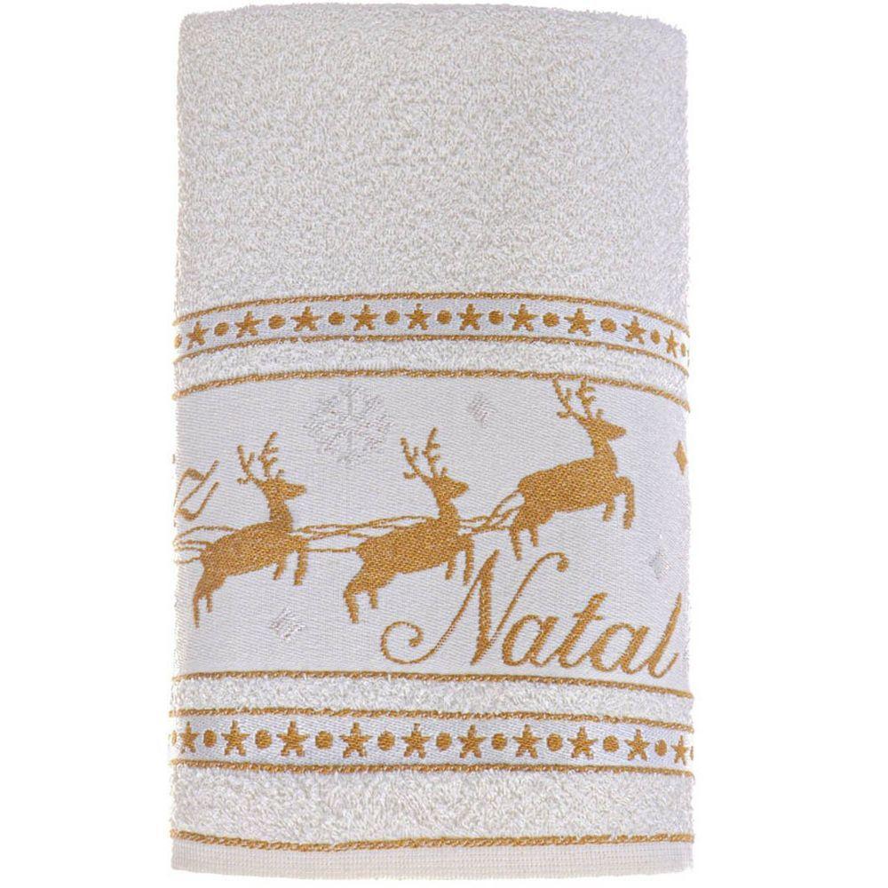 Kit 4 Toalha De Banho Feliz Natal 90% Algodão 400g/m² 68x135cm Bene Casa Pérola - 4