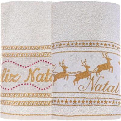 Kit 4 Toalha De Banho Feliz Natal 90% Algodão 400g/m² 68x135cm Bene Casa Pérola
