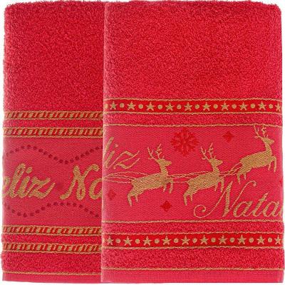 Kit 2 Toalha De Banho Feliz Natal 90% Algodão 400g/m² 68x135cm Bene Casa Vermelho