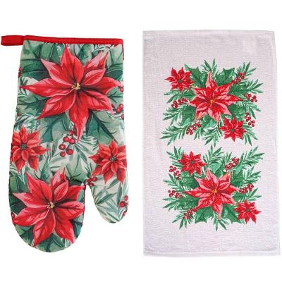 Kit 2 Peças Natalino Pano De Prato E Luva De Forno Bene Casa Flor De Natal