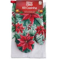 Kit 2 Peças Natalino Pano De Prato E Luva De Forno Bene Casa Flor De Natal
