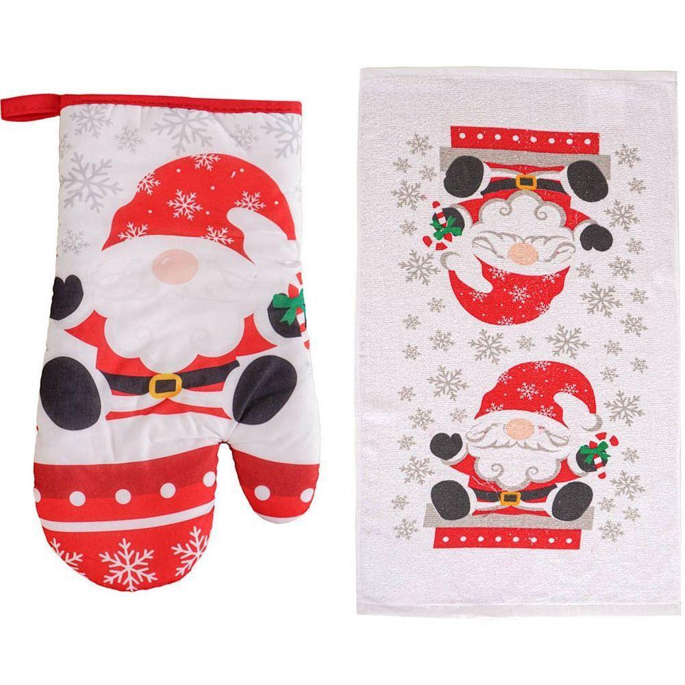 Kit 2 Peças Natalino Pano De Prato E Luva De Forno Bene Casa Papai Noel - 1