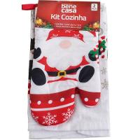 Kit 2 Peças Natalino Pano De Prato E Luva De Forno Bene Casa Papai Noel
