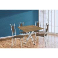 Conjunto: Mesa Sala Jantar Volga C- Tampo De Madeira 90cm E 4 Cadeiras Florença Cromado-nogueira - Marrom - Kappesberg - 1