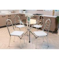 Conjunto: Mesa De Cozinha Volga C- Tampo De Vidro 95cm E 4 Cadeiras Holanda Cromada - Courano Branco - Kappesberg - 1