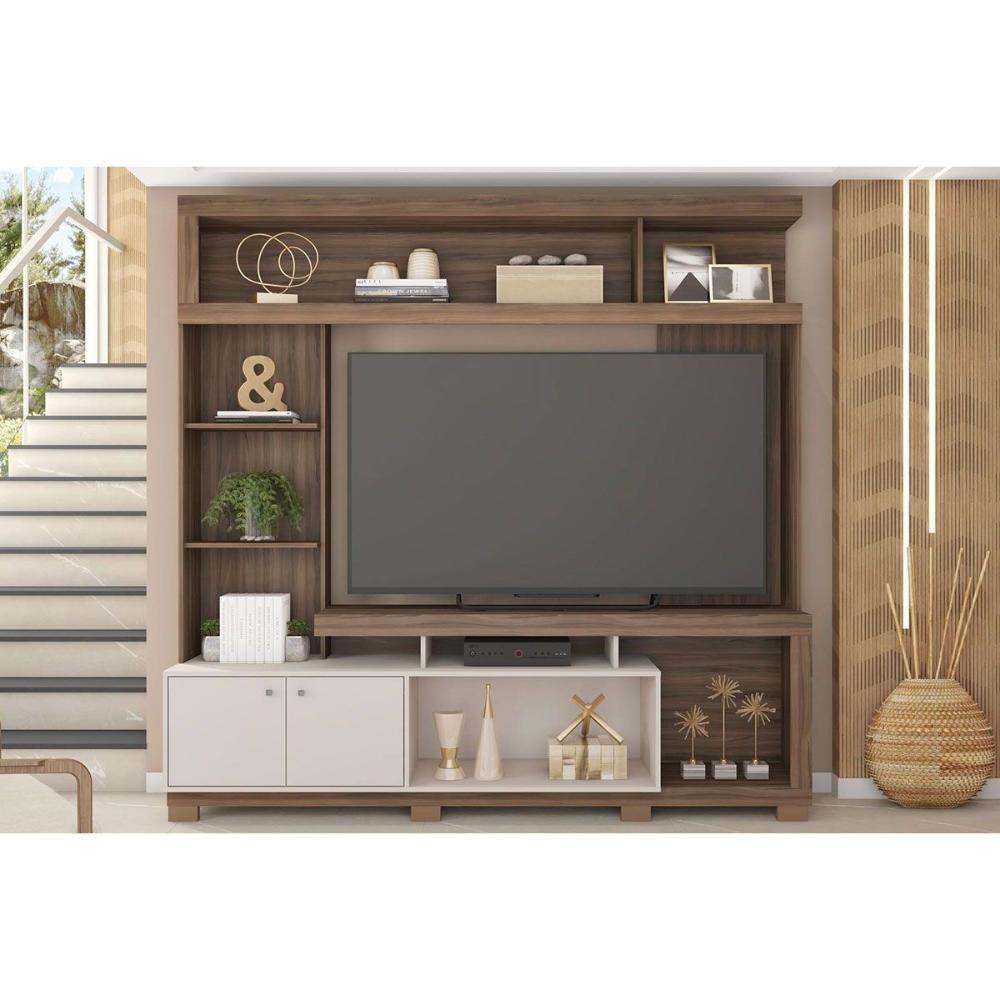 Estante P- Sala Até 70 Pol Formosa C- Nicho E Pés 210x207cm Nogueira San Remo-off White - Caemmun - 1