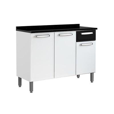 Balcão De Cozinha Modulado C- Tampo Evidence 7122 C- 3 Portas E 1 Gaveta 120cm Branco-preto - Bertolini