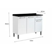 Balcão De Cozinha Modulado C- Tampo Evidence 7122 C- 3 Portas E 1 Gaveta 120cm Branco-preto - Bertolini - 3