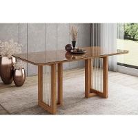 Mesa P- Cozinha Yara Sc79 C- Tampo Madeirado C- Vidro Curvo 160x90cm Nature - Henn - 1