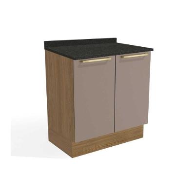 Balcão Cozinha P- Cooktop C- Tampo Botanic M623 C- 2 Portas 80cm Nogueira-fendi-preto Brilho - Kappesberg