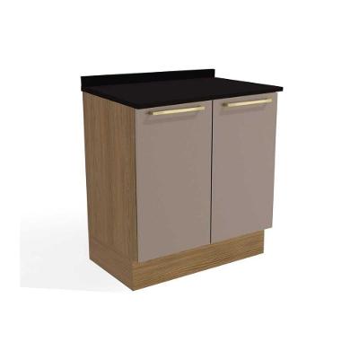 Balcão Cozinha P- Cooktop C- Tampo Botanic M623 C- 2 Portas 80cm Nogueira-fendi-preto - Kappesberg