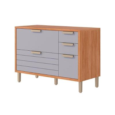 Balcão De Cozinha Modulado C- Tampo Eloise C- 4 Gavetas E 1 Porta Basculante Riscada 120 Cm Cinamomo-platina - Mgm