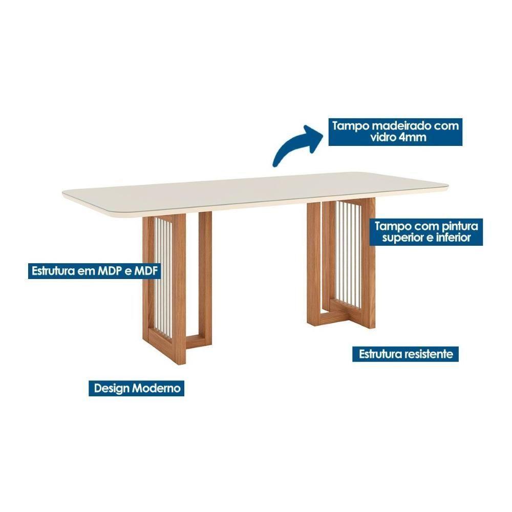 Mesa P- Cozinha Yara Sc77 C- Tampo Madeirado C- Vidro Curvo 200x90cm Nature - Henn - 2