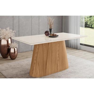 Mesa P- Cozinha Olivia Sc118 C- Tampo Madeirado C- Vidro Reto 160x90cm Nature-off White - Henn