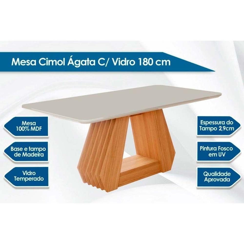 Mesa P- Cozinha ágata C- Tampo Madeirado Vidro 180x90cm Cinamomo-off White - Cimol - 2