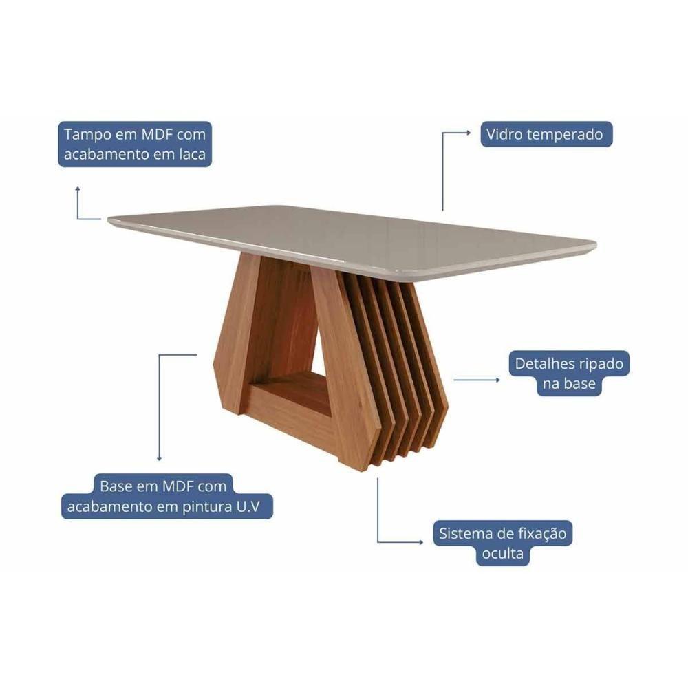 Mesa P- Cozinha ágata C- Tampo Madeirado Vidro 180x90cm Cinamomo-off White - Cimol - 4