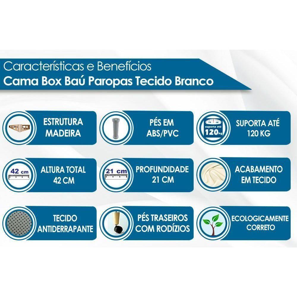Cama Box Baú Solteiro Universal Tecido White (79x198x36) - Paropas - 2