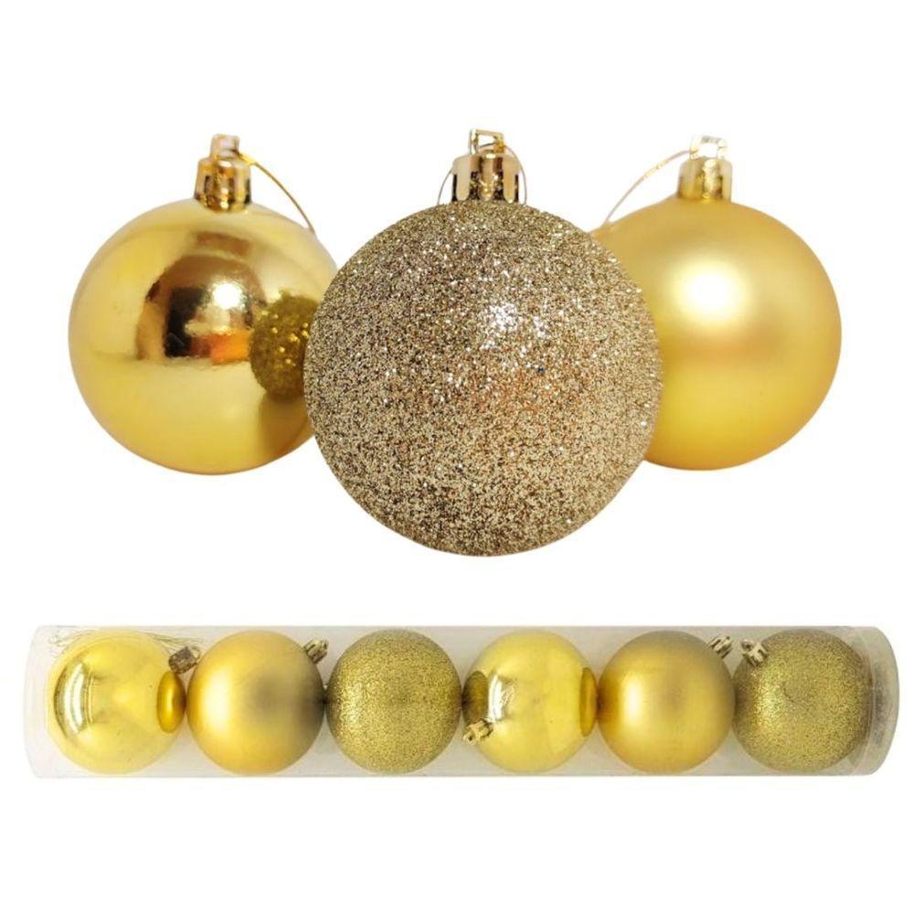Conjunto 6 Bolas De Natal Dourado Tradicional Misto Glitter, Brilho E Fosca 8cm Prime - 1