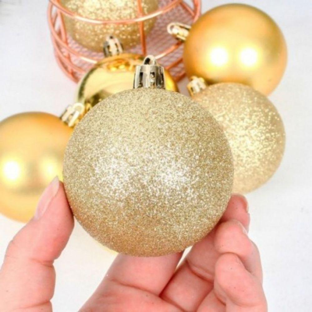 Conjunto 6 Bolas De Natal Dourado Tradicional Misto Glitter, Brilho E Fosca 8cm Prime - 3
