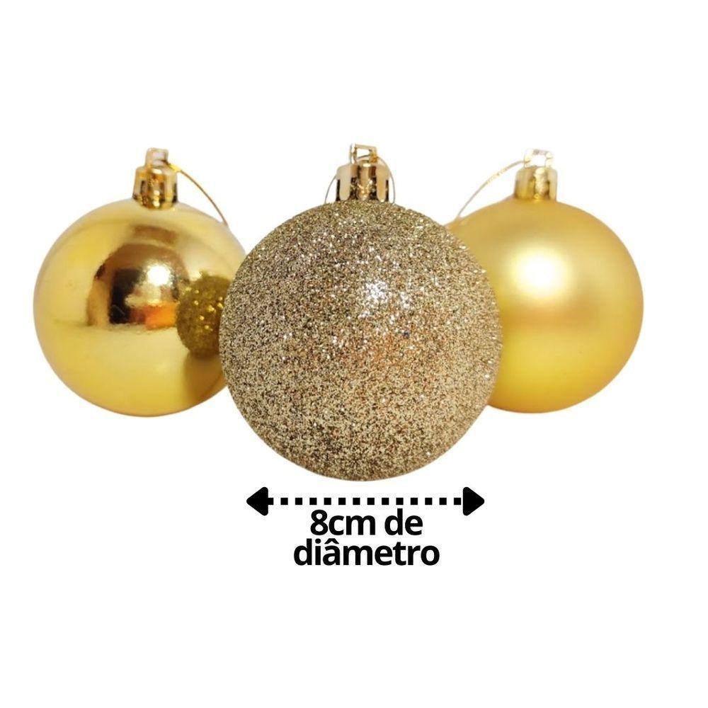 Conjunto 6 Bolas De Natal Dourado Tradicional Misto Glitter, Brilho E Fosca 8cm Prime - 4