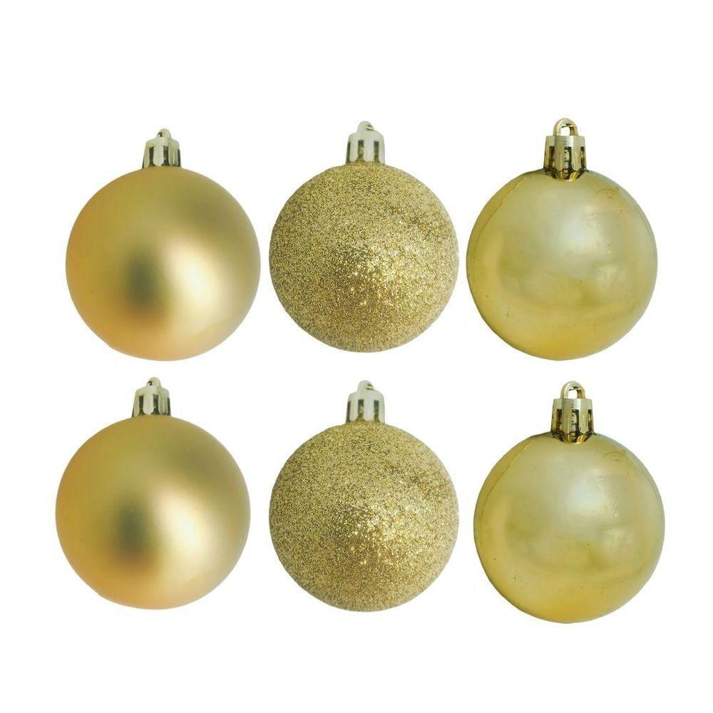 Conjunto 6 Bolas De Natal Dourado Prime Texturas Mistas 5cm Glitter, Brilho E Fosca - 1