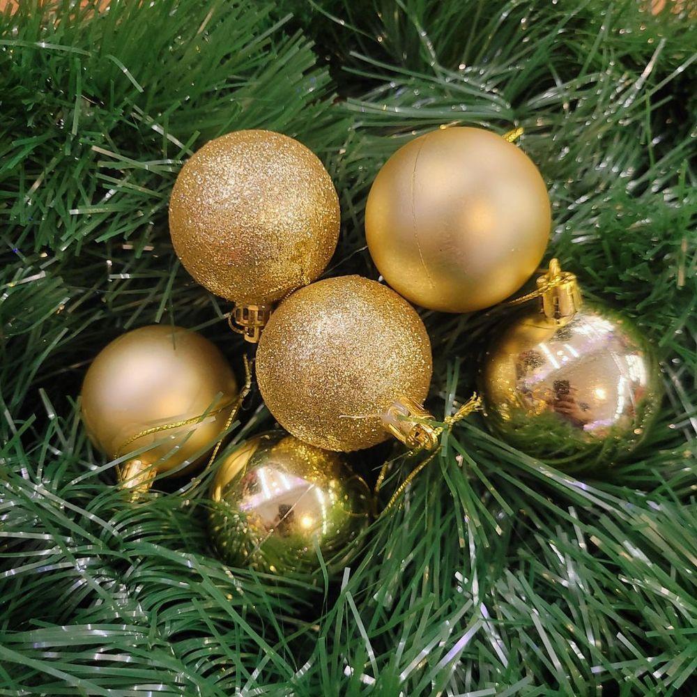 Conjunto 6 Bolas De Natal Dourado Prime Texturas Mistas 5cm Glitter, Brilho E Fosca - 2