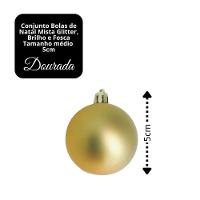 Conjunto 6 Bolas De Natal Dourado Prime Texturas Mistas 5cm Glitter, Brilho E Fosca - 5