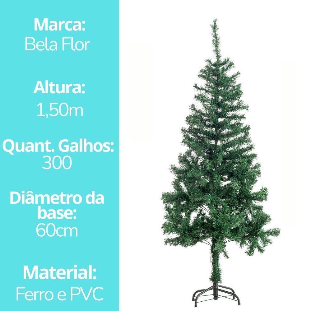 Árvore De Natal Pinheiro Verde Prime Tradicional 300 Galhos 1,50m Pés De Ferro - Bela Flor - 7