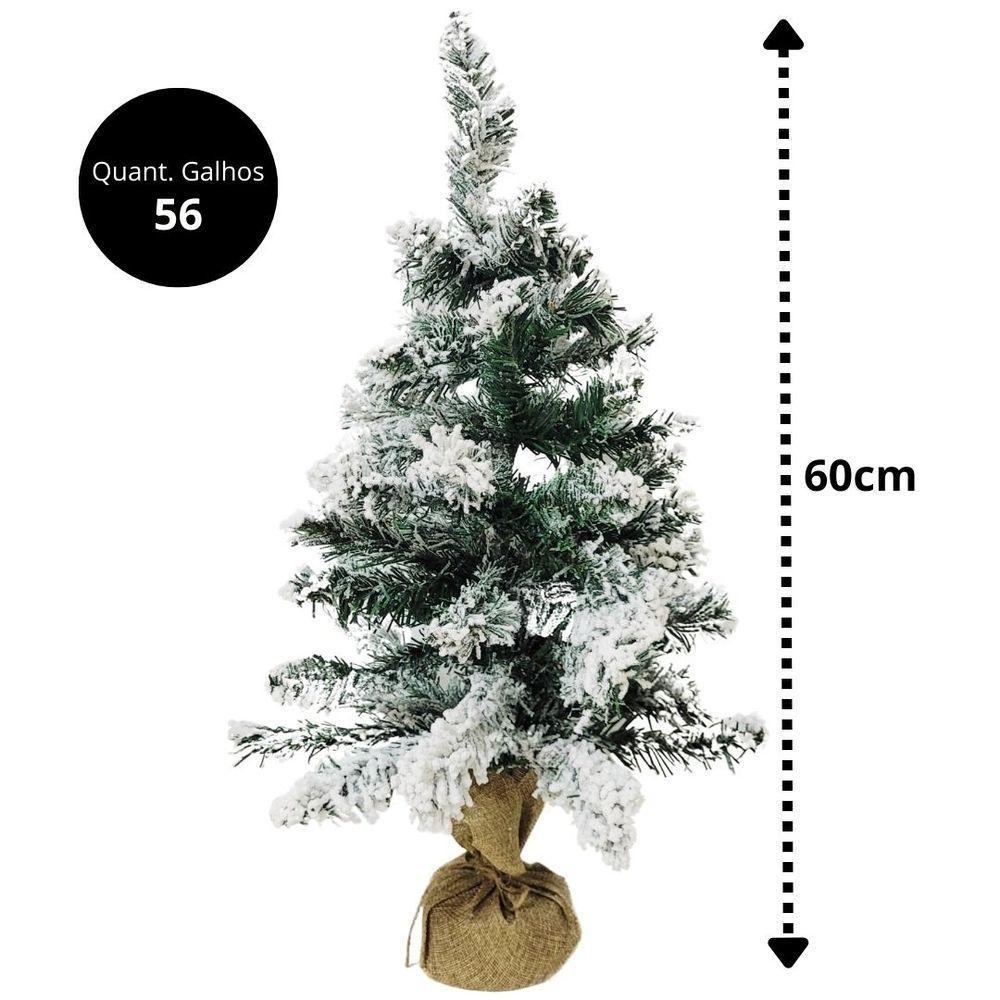 Jogo 2 Pinheiros Enfeite De Mesa Nevado Rústico Luxo Base Linho Juta 60cm - Bela Flor - 9