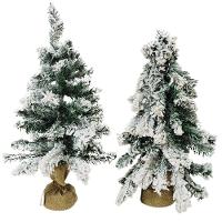 Jogo 2 Pinheiros Enfeite De Mesa Nevado Rústico Luxo Base Linho Juta 60cm - Bela Flor - 1