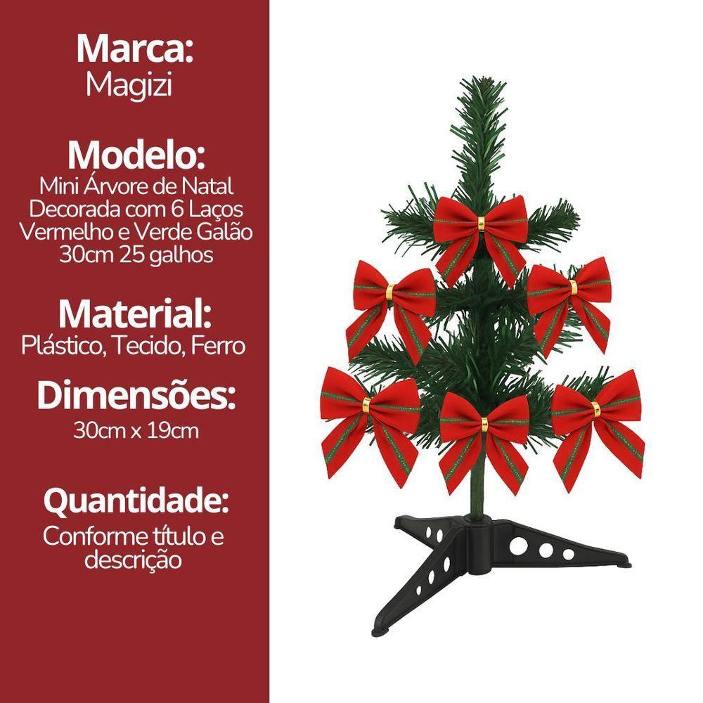 Mini árvore De Natal Decorada 30cm Com 6 Laços Vermelho E Verde Galão - 2