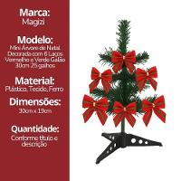 Mini árvore De Natal Decorada 30cm Com 6 Laços Vermelho E Verde Galão - 2